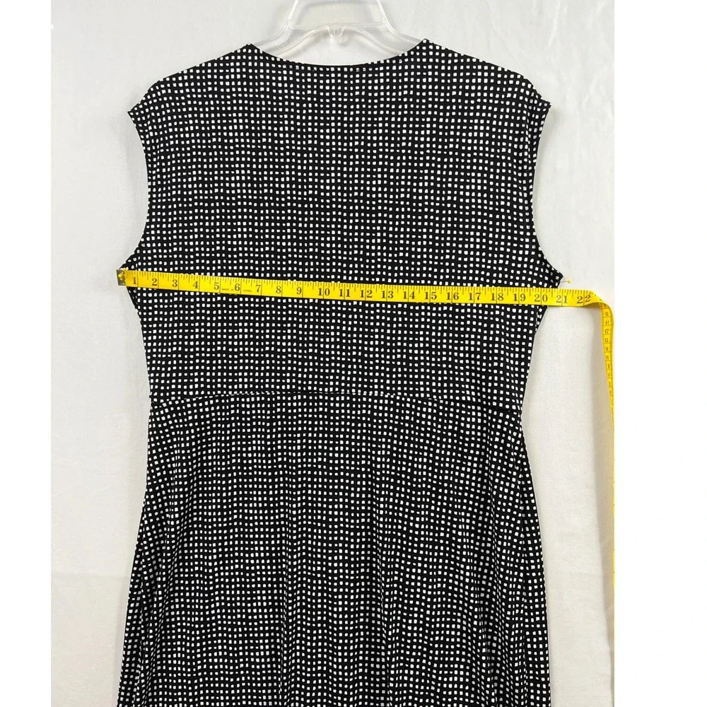 Michael Kors Faux Wrap Dress Womens XL Black White Grid Sleeveless V-Neck